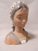 A large Lladro bust of a female head - matt glaze
