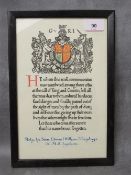 A WW1 MEMORIAL SCROLL, named to ACTG. LG. SMN. EDWARD WILLIAM HUMPHREY H.M.S. Lynburn, framed and