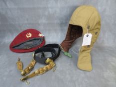 A RUSSIAN PILOTS HELMET CIRCA 1960s, a Russian officers sword / dagger hanger and a Russian army