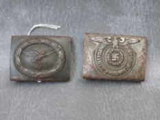 A WW2 LUFTWAFFE STEEL BUCKLE ALONG WITH AN SS TYPE (The later possible a copy) (2)