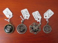 FOUR WWI GERMAN IRON CROSS SWEETHEART PENDANTS, to include silver example (4)