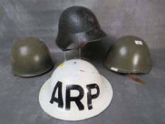 FOUR TIN HELMETS, consisting of a British WW2 era shell, Czech Army, French Para type and WW2