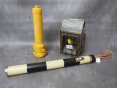 A MILITARY TRAFFIC POLICE LIGHT UP BATON, GPO 1939 dated lamp and a vintage miners / fire service