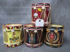 FOUR VINTAGE MILITARY DRUM STYLE ICE BUCKETS, badged for The Gloucestershire Regiment, Royal