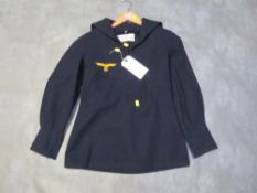 A KRIEGSMARINE TYPE BLUE SHIRT, with cloth eagle badge to right breast, tagged for size 3