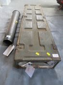 A 1949 DATED 3.7 INCH GUN BRASS SHELL CASE, along with a British 1942 metal ammo box (2)