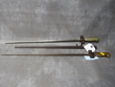 A FRENCH LABLE BAYONET, cruciform blade and brass hilt in steel scabbard, circa. 1880, along with