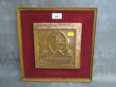 A HAMMERED COPPER PLAQUE INSCRIBED 'SANNA'S POST', reputed to be from an officers mess, with a typed