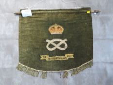 A KINGS CROWN SOUTH STAFFORDSHIRE REGIMENT BAND BANNER, circa 1920s, bullion thread detail on