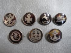 SEVEN SILVER AND TORTOISESHELL SWEETHEART BROOCHES, for Lanarkshire Yeomanry, The Kings Own,