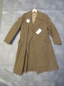 A WW2 BRITISH ARMY GREAT COAT, size 8, dated 1943, buttons for Kings Own Scottish Borders