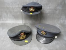 THREE R.A.F. CAPS (QUEENS CROWN), to include an officers type and female officers type (3)