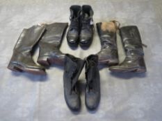 FOUR PAIR SOF MILITARY AND RELATED BOOTS, to include WW2 fire boots, size 9 (dated 1943/45), ammo