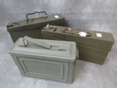 TWO WWII GERMAN MACHINE GUN AMMO BOXES, and a US example