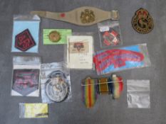 A WWI SERVICE BADGE FOR COVENTRY ORDANANCE WORKS, a mid oak leaf 1st Army bar and various cloth