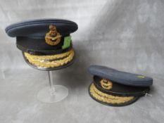TWO R.A.F. VICE MARSHALL PEAKED CAPS, bullion thread cap badges and peak decoration (2)