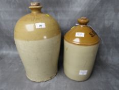 A 19TH CENTURY STONEWARE FLAGON, impressed 'Thomas Hanson, Dudley 2', H 36 cm, together with a later