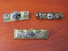 THREE WWI GERMAN IRON CROSS SWEETHEART BROOCHES, one dated 14/16 (3)
