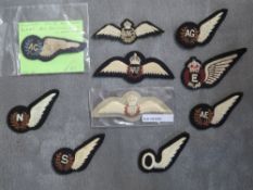 R.A.F. CLOTH BADGES, to include an Australian RAAF air gunners wing on metal backing (Qty)