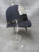 A WW2 ERA LEICESTER CITY POLICE HELMET, with chrome helmet plate, along with a pair of collar