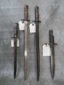 FOUR ASSORTED WWI / WWII BAYONETS, without scabbards (4)