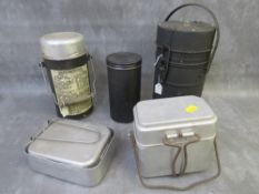 A WW2 DUTCH / FRANCE BOMBER AIR CREW FLASK, a military thermos and three other cans / tins