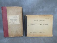 A WW2 OBSERVERS AND AIR GUNNERS FLYING LOGBOOK, and RAF sight log book, both named to 1813892 M.J.