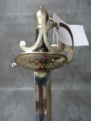 A REPLICA ENGLISH CIVIL WAR SWORD, with basket hilt, engraved 'Cromwell' to the blade, (no
