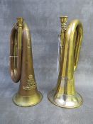 TWO MILITARY BUGLES, one with Royal Artillery badge (2)