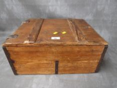 A WW2 GERMAN WOODEN GRENADE BOX, of plank construction, with leather hinges, dated 1940, 46 x 35.5 x