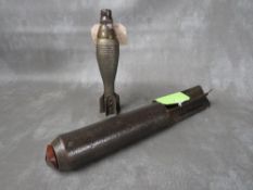 WW2 RUSSIAN INERT 50mm MORTAR, plus an inert cluster bomb, both with nose caps (2)