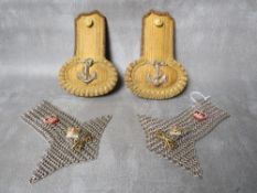 A PAIR OF CIRCA WWI ROYAL NAVY OFFICERS EPAULETTES, along with a pair of modern chain mail cavalry