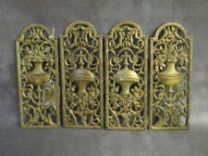 A SET OF FOUR EARLY 20TH CENTURY GILT METAL DOOR FINGER PLATES, L 20 cm