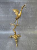 A 19TH CENTURY GILT METAL POCKET WATCH STAND, in the shape of a stork, H 38 cm