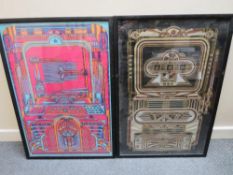 DAVE ROE. A pair of mixed media Polypops paper designs 'Jackpot' and 'Jukebox', 72 x 49 cm