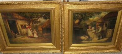 CONTINENTAL SCHOOL (XVIII - XIX), studies of a farm and a street scene with figures, oils on