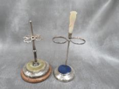 TWO HALLMARKED SILVER HAT PIN STANDS, one with rubbed / indistinct marks (2)
