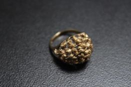 A HALLMARKED 9 CARAT GOLD DOMED TEXTURED RING, approx weight 7.4g