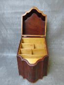 A 19TH CENTURY INLAID KNIFE BOX CONVERTED TO A STATIONARY BOX, the hinged lid with inlaid detail,