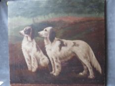 (XX). English school, study of two hounds in a woodland setting, unsigned, oil on canvas,
