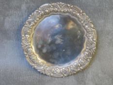 A 19TH CENTURY PORTUGUESE SILVER WAITER, D 14 cm