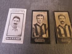 THREE WOLVERHAMPTON WANDERERS 1910 /1912 FOOTBALLERS FOOTBALL TRADE CARDS, comprising K.R.G. Hunt (