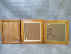 THREE 19TH CENTURY MAPLE FRAMES, all glazed, frame W 2.5 cm, 3.5 cm, 4 cm, rebates 32 x 26 cm, 29