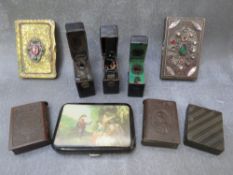 A COLLECTION OF VINTAGE MATCH STRIKES / HOLDERS ETC., to include two bakelite Edward VII examples,