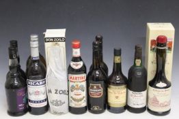 11 BOTTLES OF ASSORTED SPIRITS, Liqueurs, port etc to include 1 boxed bottle of Chateau du Breuil