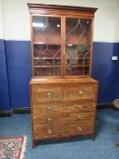 A 19TH CENTURY MAHOGANY SECRETAIRE BOOKCASE, the twin door upper section with astragel moulding to