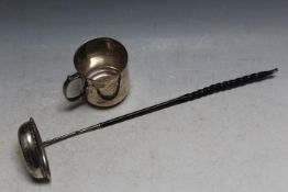 A GEORGIAN TYPE WHALE BONE TODDY LADLE, no hallmarks, L 34 cm togheter with a hallmarked silver