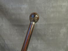 A SILVER MOUNTED EXOTIC WOODEN WALKING STICK, L 91 cm