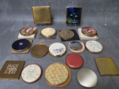 A COLLECTION OF SEVENTEEN VINTAGE POWDER COMPACTS ETC., varying designs and periods, examples