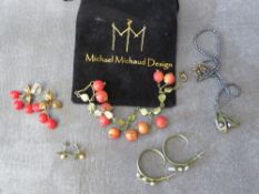MICHAEL MICHAUD - A 'CHERRY' THEMED BRACELET, plus a pair of matched earrings, together with two